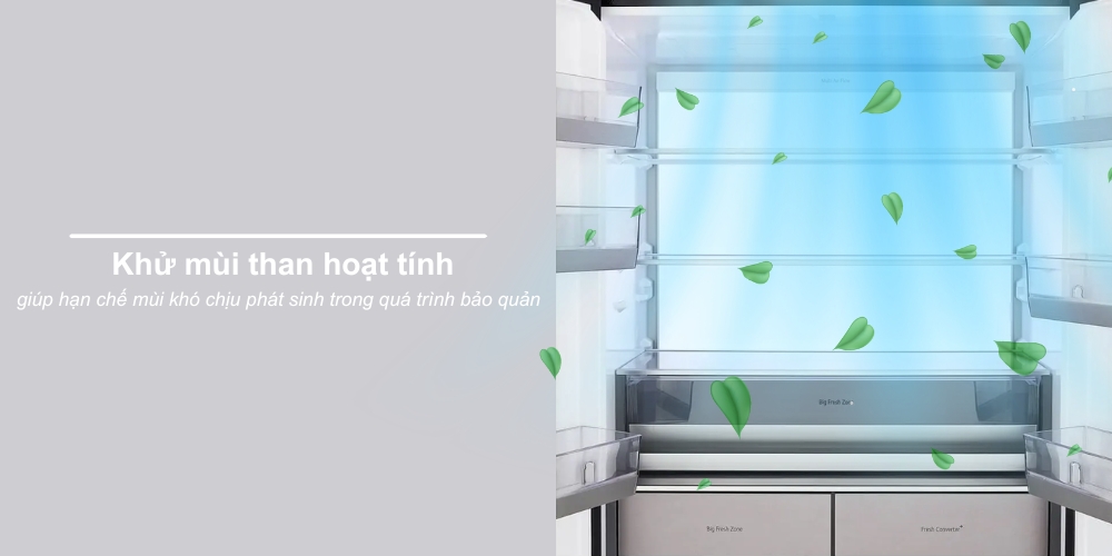 Than hoạt tính khử mùi hiệu quả, giữ tủ lạnh LG F51EG luôn thơm mát