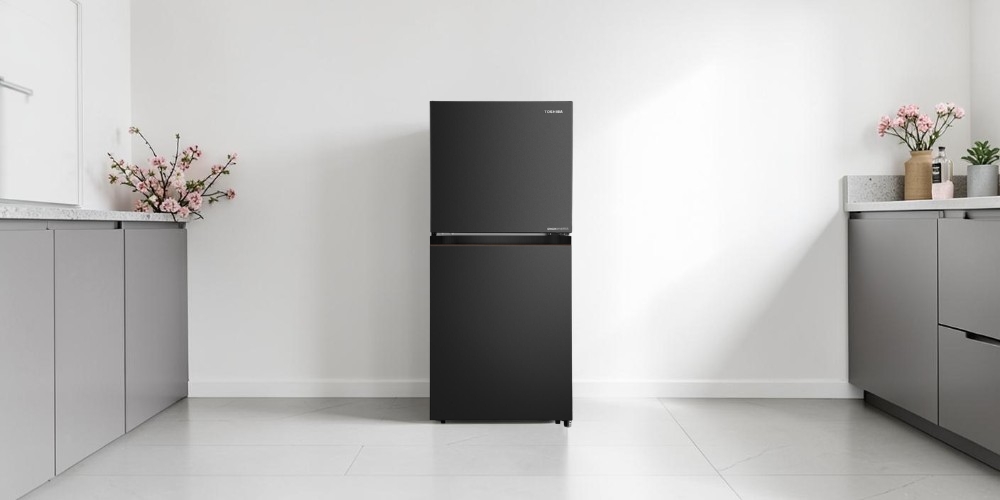 Toshiba GR-RT236WE-PMV(68) thiết kế ngăn đông trên với tông màu đen sang trọng