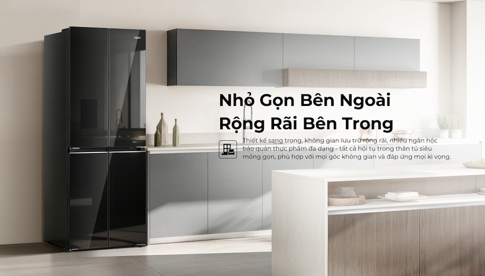 Tủ Lạnh AQR-M505XA(GB) thiết kế mặt kính đen sang trọng