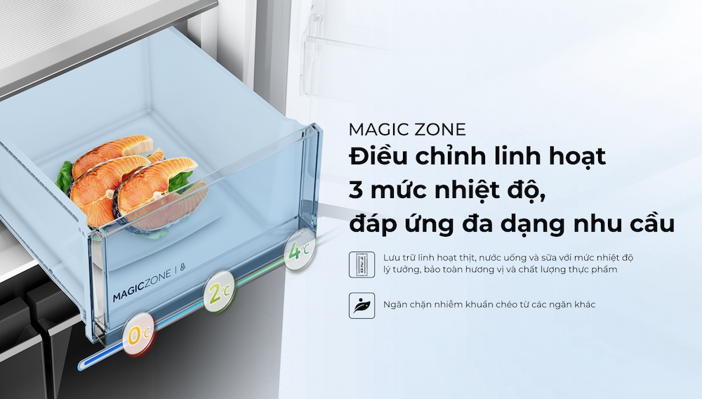 Tủ Lạnh Aqua AQR-M505XA(GB) với ngăn biến nhiệt Magic Zone