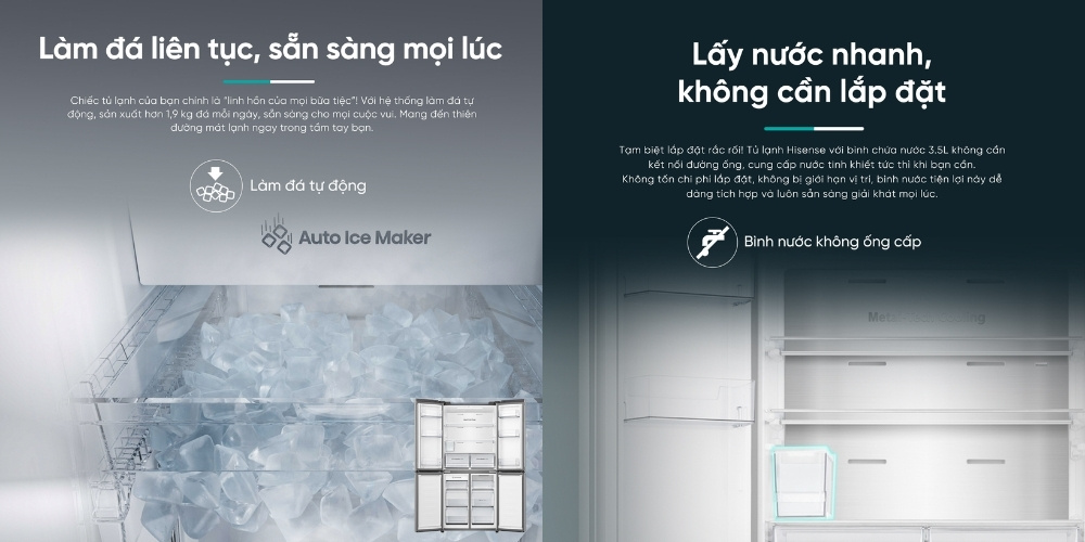 Tủ Lạnh Hisense 488 Lít RQ630N4EBUI3 làm đá tự động, lấy nước nhanh tiện lợi
