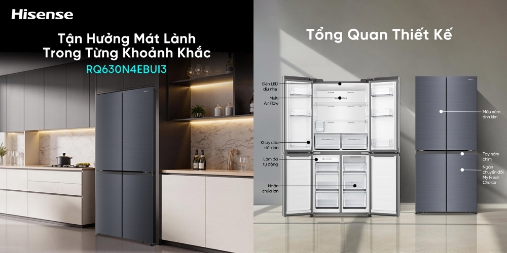 Tủ Lạnh Hisense RQ630N4EBUI3 phù hợp mọi không gian bếp