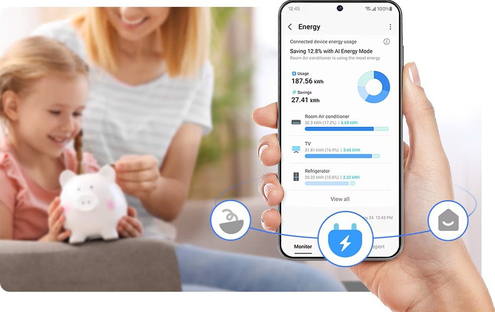 Tủ Lạnh Samsung RT38CB668422SV cho phép theo dõi mức tiêu thụ điện qua ứng dụng