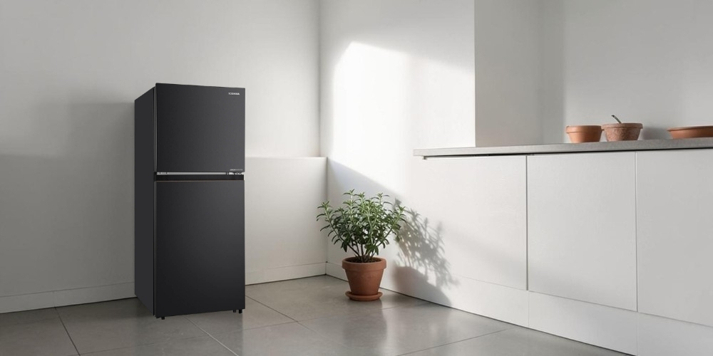 Tủ Lạnh Toshiba GR-RT268WE-PMV(68) thiết kế ngăn đá trên với điểm nhấn tay cầm vân gỗ