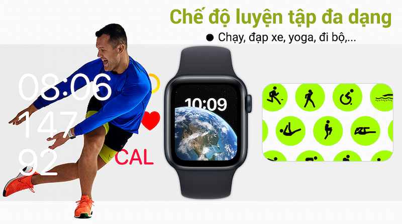 Apple Watch SE 2022 LTE 40mm có đa dạng bài tập luyện sức khỏe