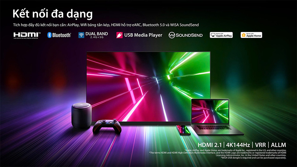 Kết nối Tivi Mini LED Toshiba AI 4K 100 Inch 100Z670SP