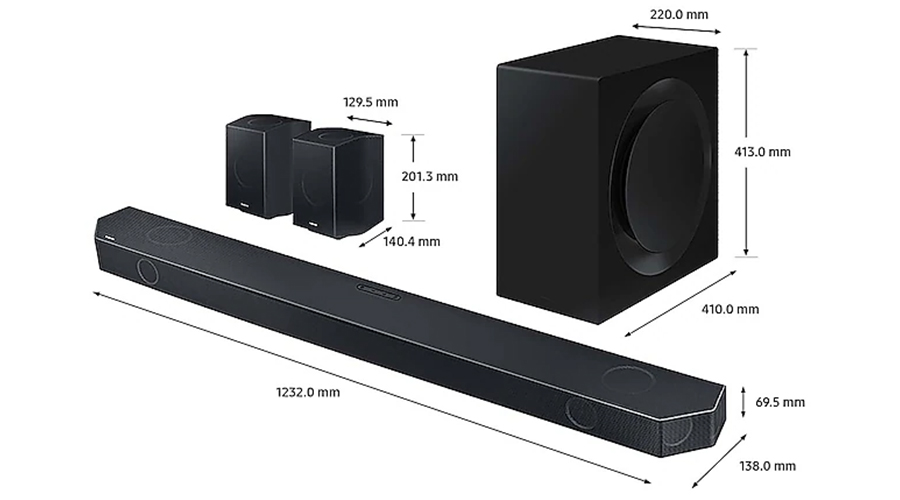 Kích thước các loa trong bộ loa thanh Samsung HW-Q990C/XV