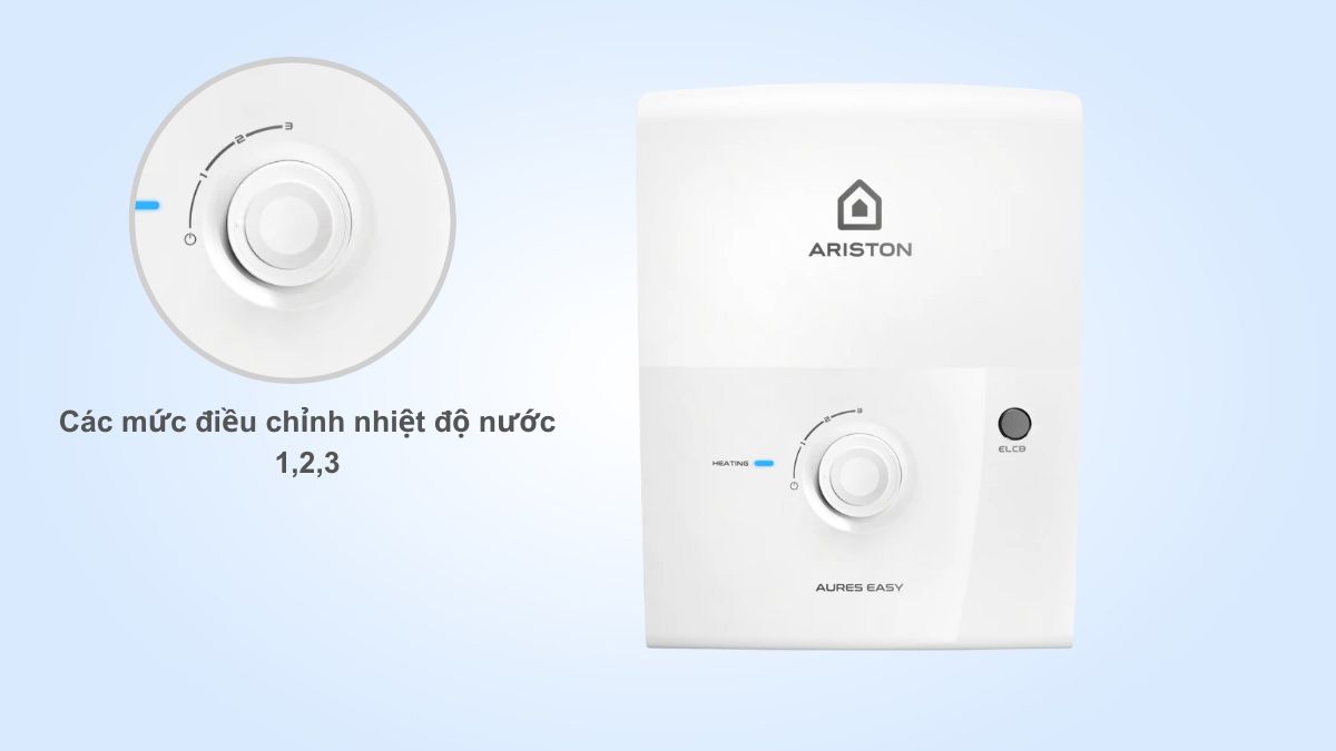3 mức chỉnh nhiệt độ nước của máy nước nóng Ariston AURES EASY 3.5 