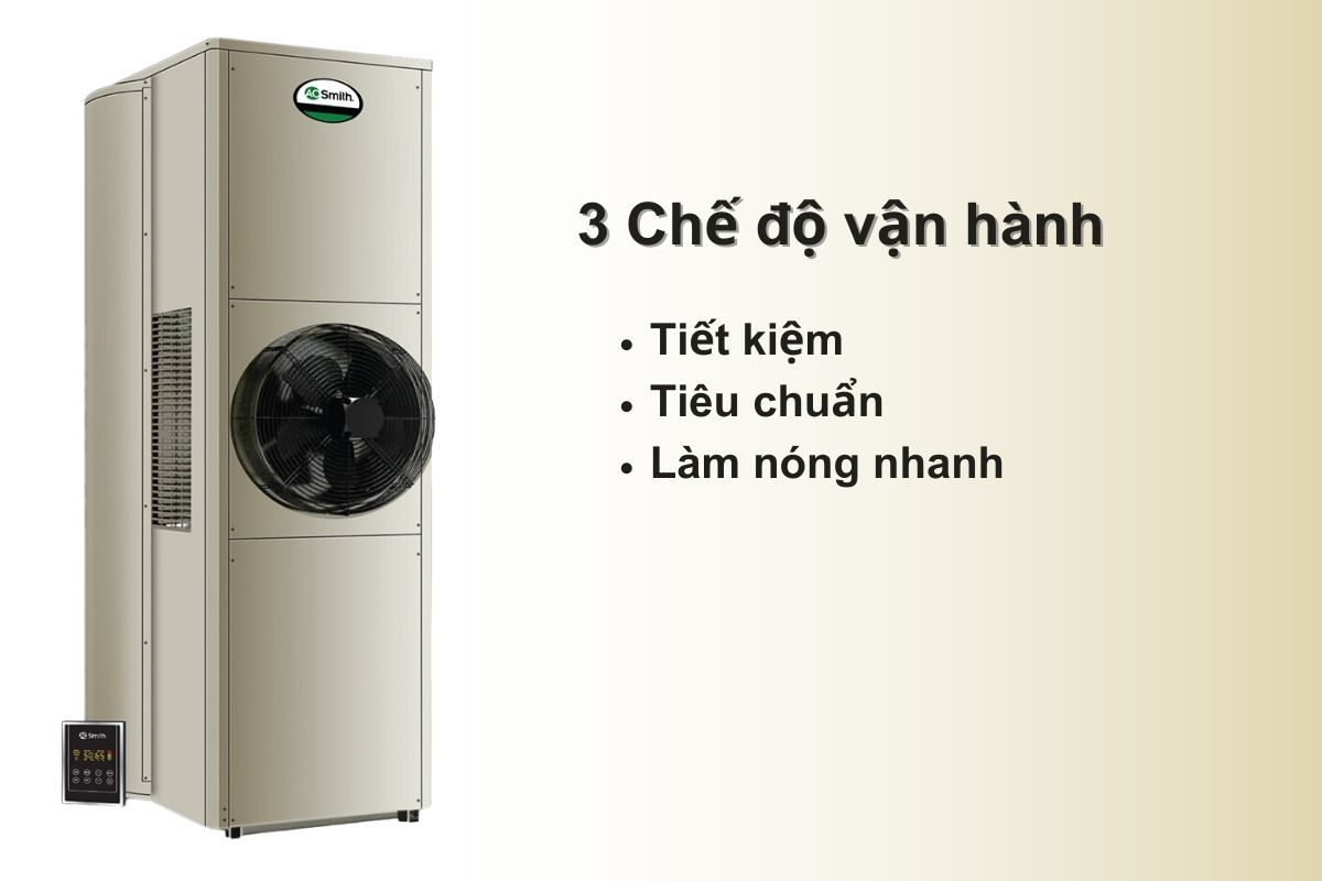 A. O. Smith CAHP1.5DI-80-6-W-1.5HP gồm 3 chế độ vận hành