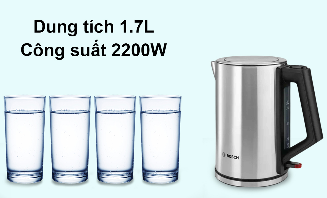 Ấm đun nước Bosch TWK7101GB 1.7L công suất 2200W