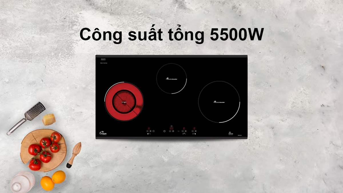 Bếp hỗn hợp 03 vùng nấu Tomate TOM 03IR công suất 5500W