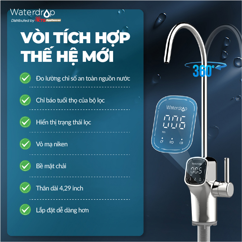 Bộ lọc nước RO Waterdrop WD-G3-W có màn hình hiển thị TDS