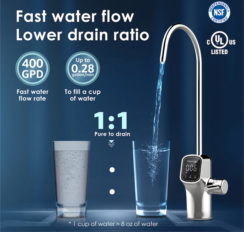 Bộ lọc nước RO Waterdrop WD-G3-W tỉ lệ lọc 1 - thải 1