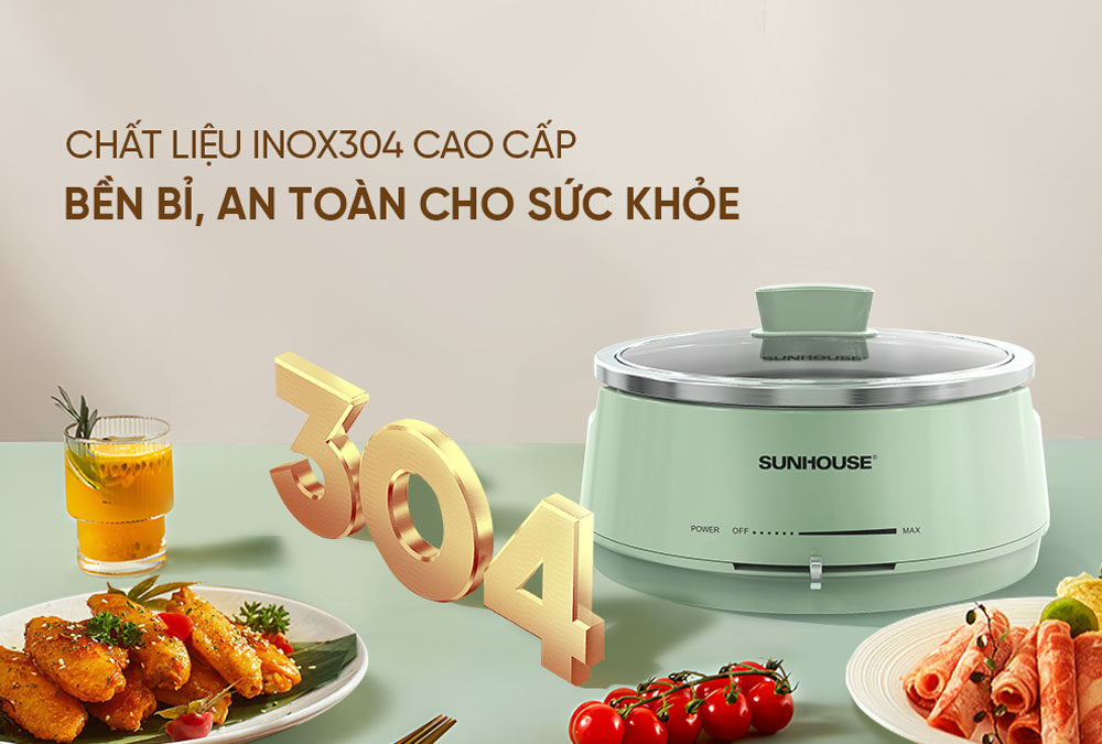 Nồi Lẩu Điện Sunhouse SHD4543 4 Lít sở hữu lòng nồi inox 304