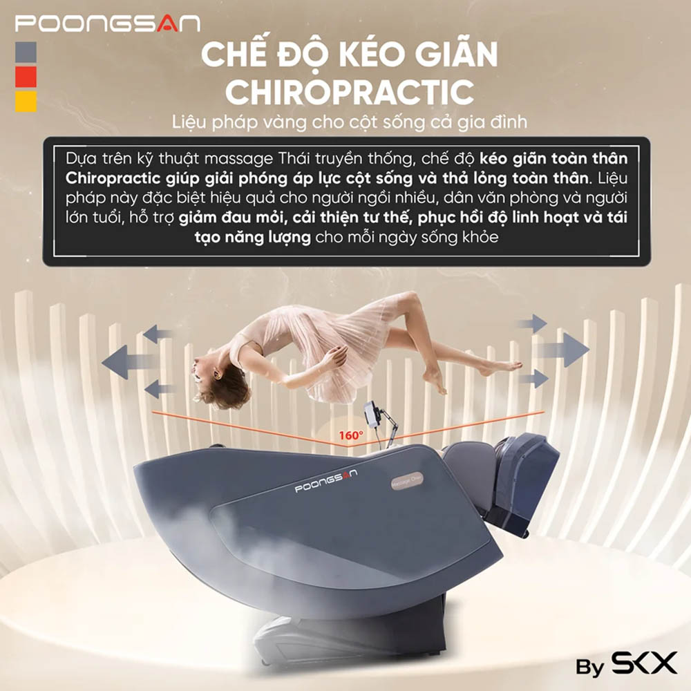 Chế độ kéo giãn Chiropractic phối hợp nhịp nhàng giữa túi khí ở vai và chân