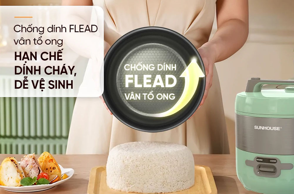 Nồi Cơm Điện Sunhouse SHD8604 phủ lớp chống dính PTFE
