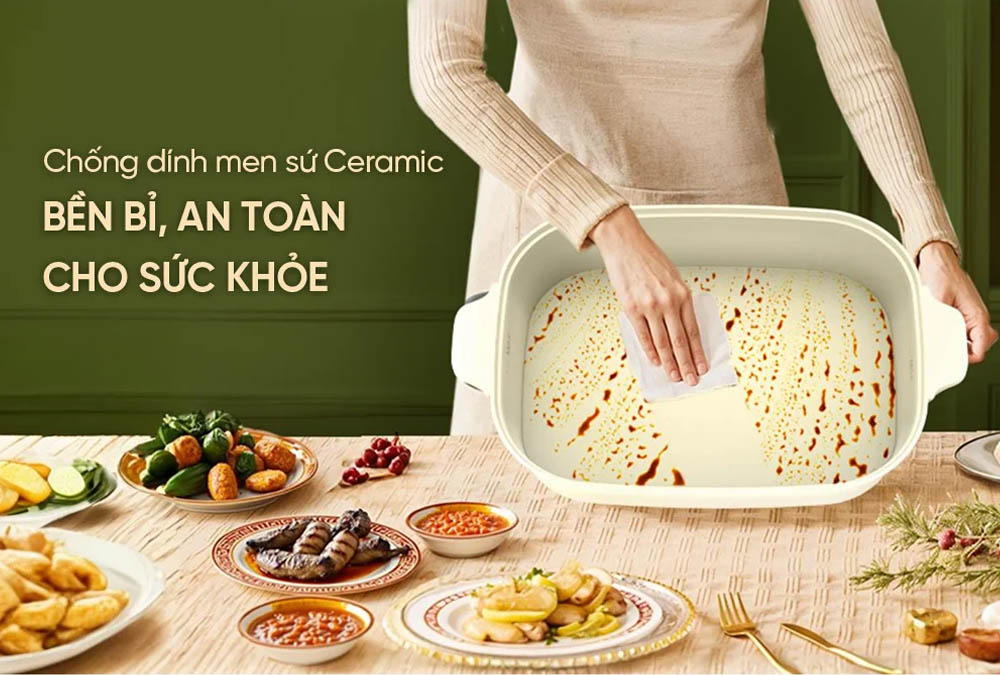 Nồi Lẩu Điện Sunhouse SHD4560 trang bị lòng nồi phủ chống dính Ceramic