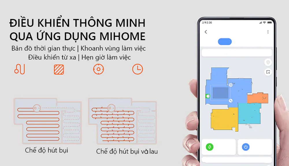 Điều khiển Robot Hút Bụi Xiaomi SKV4109G bằng ứng dụng Mi Home 