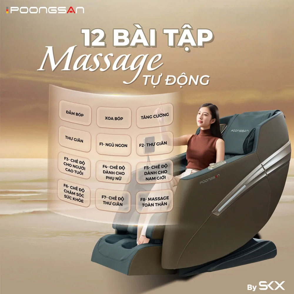 12 chế độ massage lập trình sẵn, linh hoạt cho từng nhu cầu nghỉ ngơi