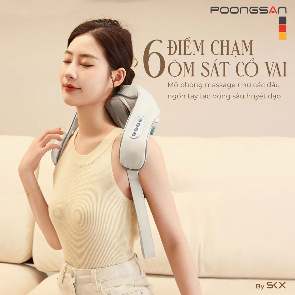 Gối Massage Poongsan N18 có 6 điểm tiếp xúc ôm sát vùng vai cổ