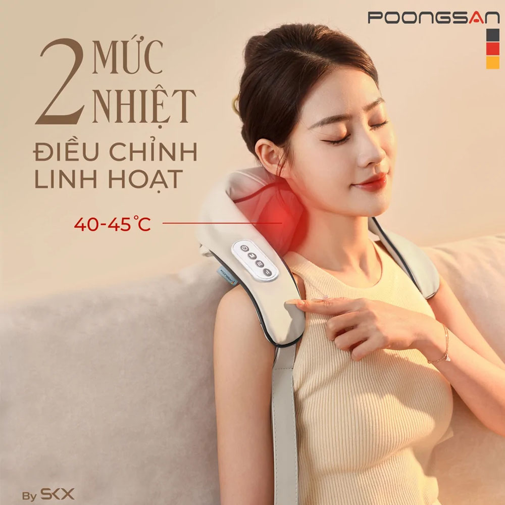 Gối Massage Poongsan N18 tích hợp 2 mức nhiệt hồng ngoại