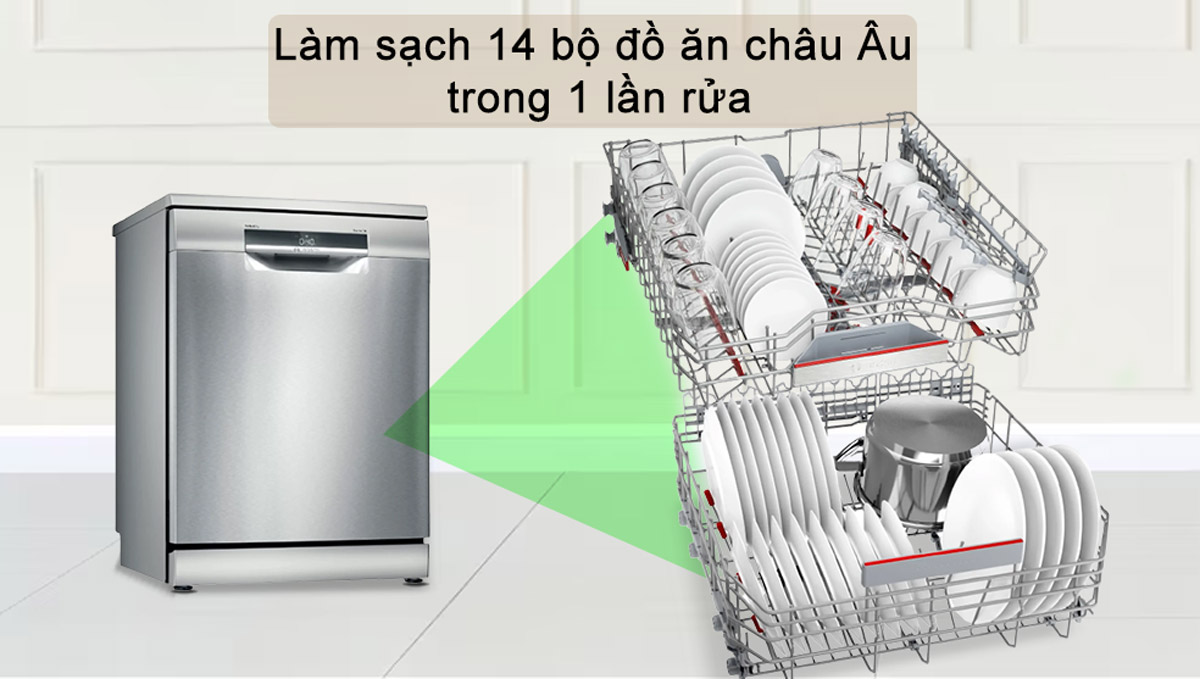 Bosch SMS6ZCI08E làm sạch 14 bộ chén dĩa cùng lúc