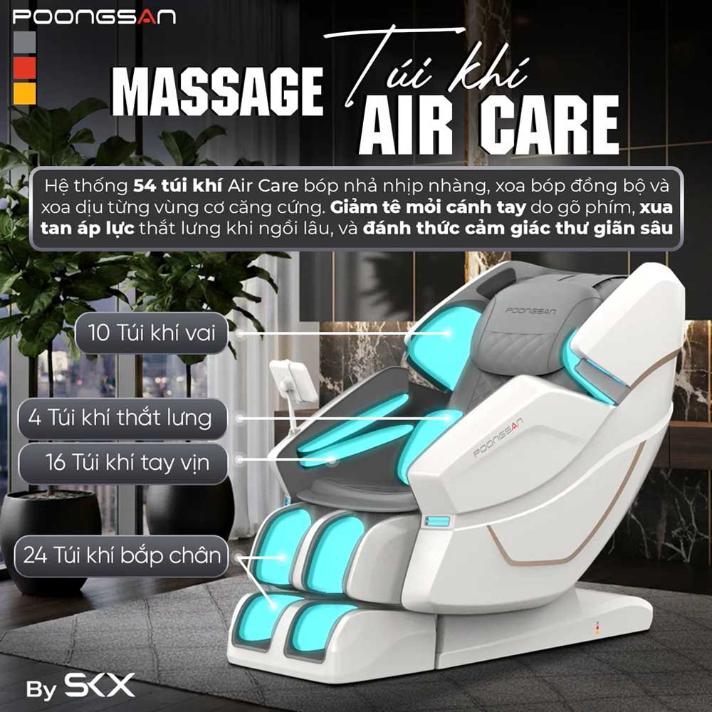 Ghế Massage Poongsan MCP-426 tích hợp hệ thống 54 túi khí Air Care