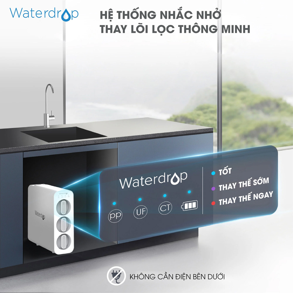 Hệ thống nhắc nhở bộ lọc nước không RO Waterdrop WD-TSU-W 