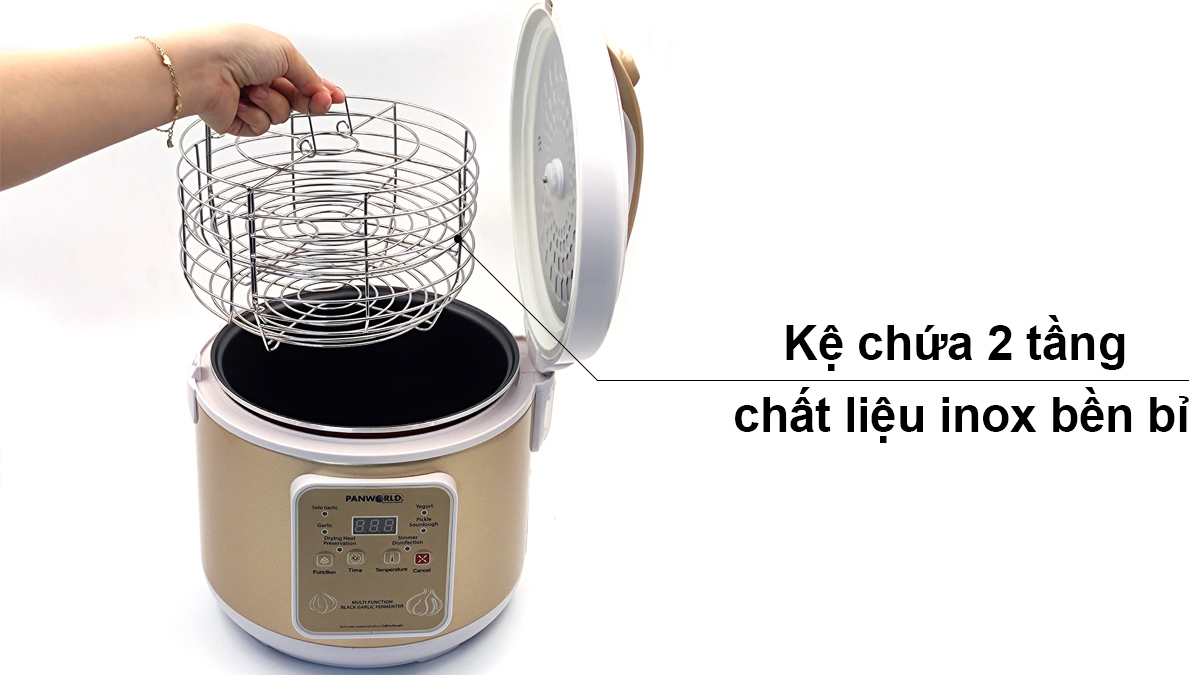 Kệ chứa 2 tầng máy làm tỏi đen Panworld PW-1211