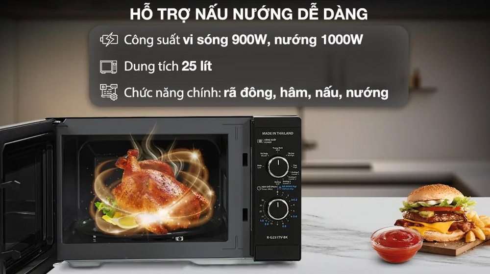 Lò Vi Sóng Có Nướng Sharp R-G251TV có công suất nướng 1000W