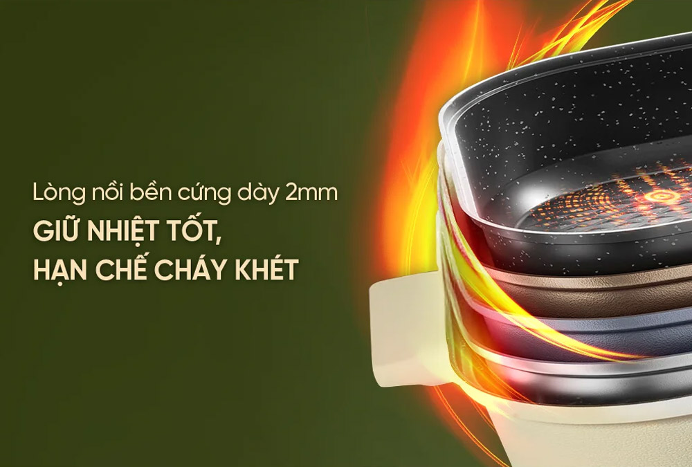 Nồi Lẩu Điện Sunhouse SHD4560 6 Lít sở hữu lòng nồi hợp kim nhôm 2mm