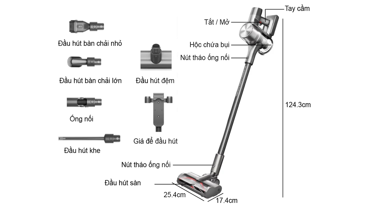 Máy hút bụi Dreame T30 đi kèm 5 loại đầu hút linh hoạt