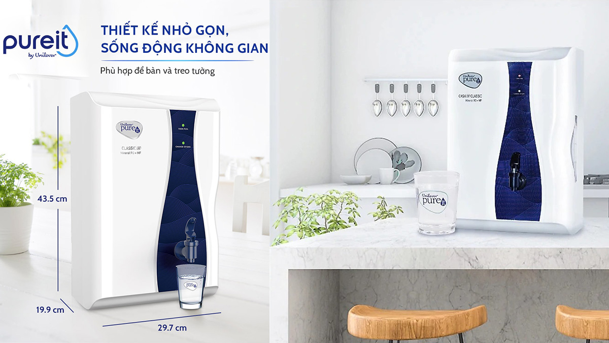 Máy lọc nước Unilever Pureit Casa G2 có thiết kế nhỏ gọn và hiện đại 