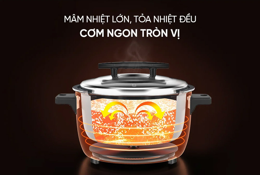 Công suất nấu 2000W giúp nấu cơm chín nhanh chóng, tiết kiệm thời gian