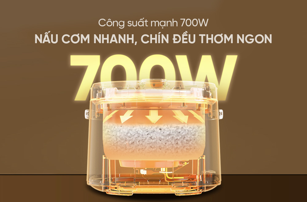 Công suất 700W nấu cơm nhanh và tiết kiệm thời gian