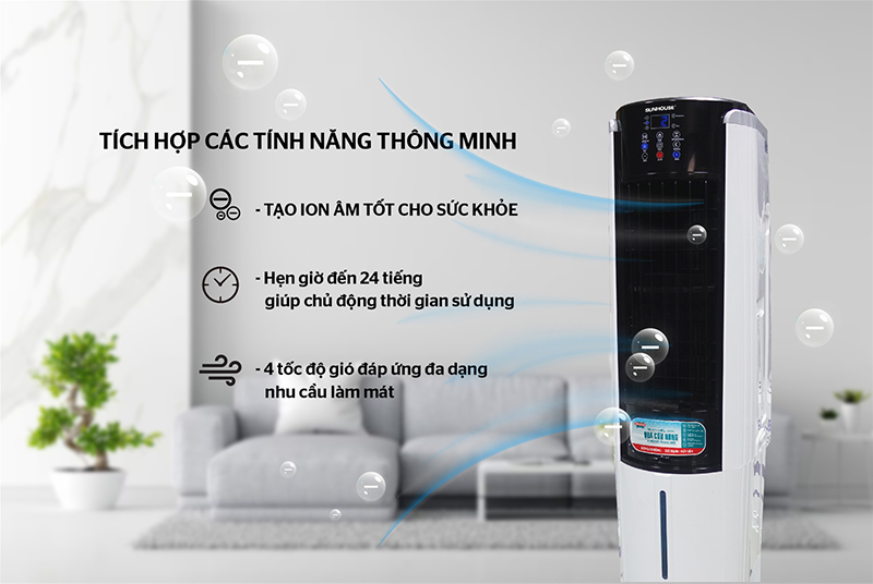 Quạt điều hòa tạo ion âm, lọc và khử mùi khó chịu