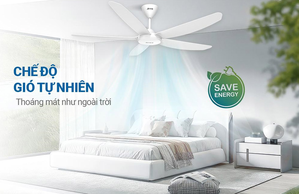 Quạt Trần 5 Cánh Sunhouse Apex APF7668W tạo gió giống với tự nhiên