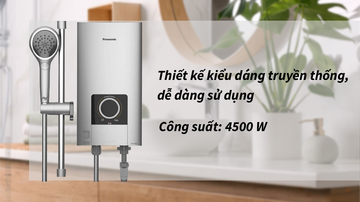 Máy nước nóng trực tiếp Panasonic DH-4NS3VS 4.5KW được thiết kế theo phong cách truyền thống, tổng quan thân thiện dễ dùng