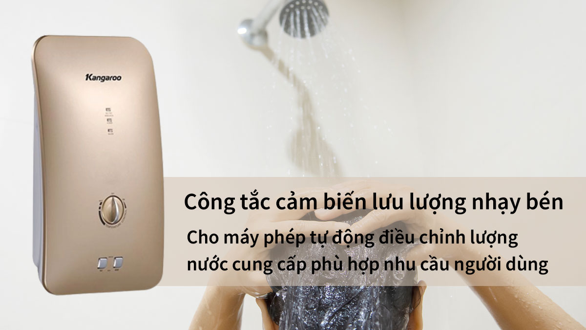 Máy nước nóng trực tiếp Kangaroo KG235Y có cảm biến lưu lượng cho phép máy tự động điều chỉnh lượng nước cần thiết trong quá trình sử dụng