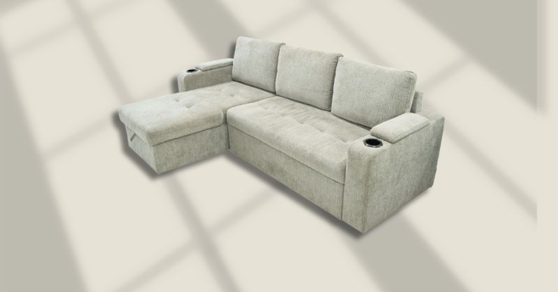 Phần để tay tích hợp hộc để ly, kích thước vừa vặn thích hợp để duỗi chân hoặc nằm nghỉ ngơi