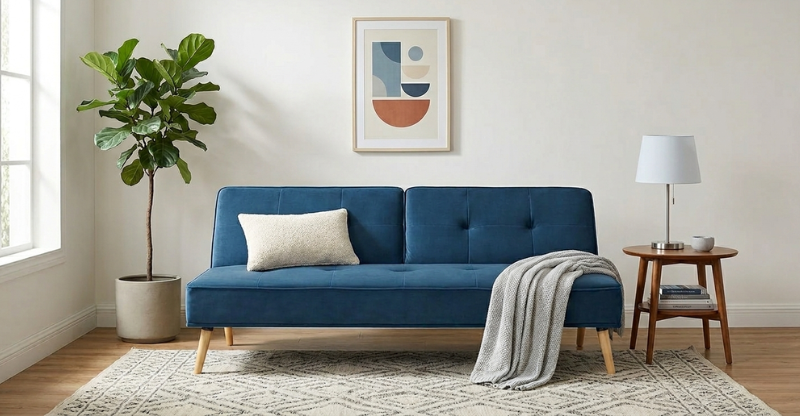 Sofa Giường Đa Năng Màu Xanh Bọc Nỉ Hiện Đại Cho Phòng Khách