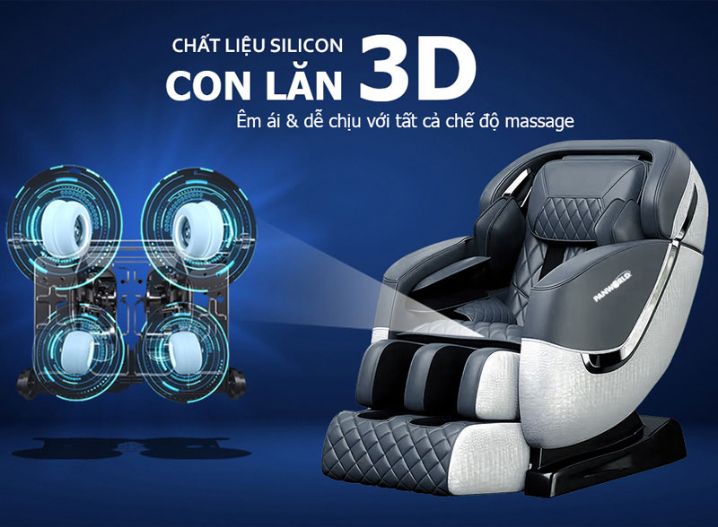 Con lăn 3D của ghế massage Panworld PW-5519 làm từ silicon