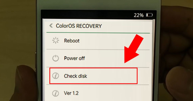 Chọn Check disk là bước tiếp theo để khắc phục lỗi ColorOS Recovery