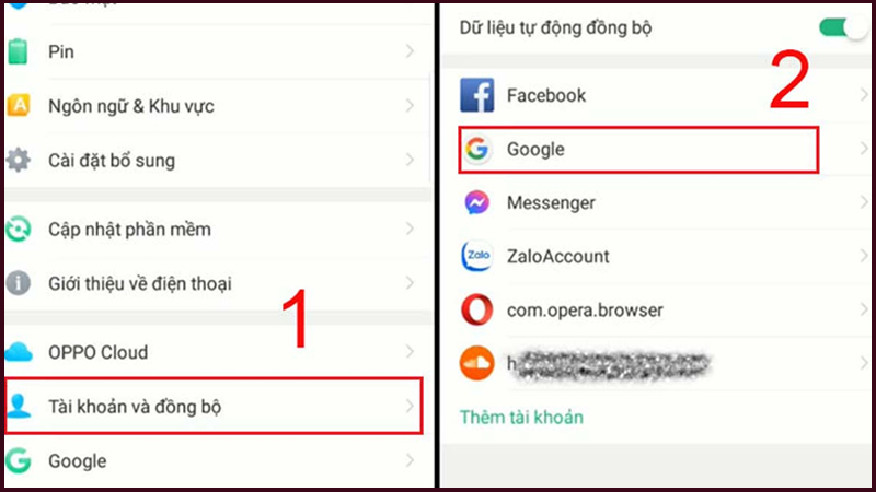 Chọn Tài khoản và đồng bộ để xóa tài khoản Google trên điện thoại OPPO