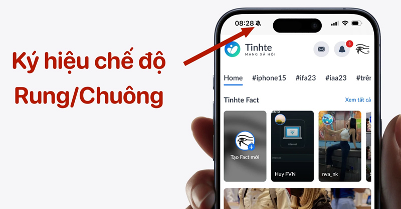 Ký hiệu Rung/Chuông trên thanh trạng thái của iPhone 15 Pro/Pro Max