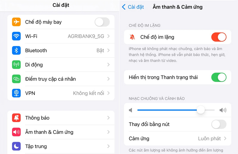 Tắt ký hiệu Rung/Chuông trên thanh trạng thái của iPhone 15 Pro/Pro Max