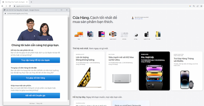 Apple Store trực tuyến hỗ trợ tư vấn từ đội ngũ chuyên nghiệp