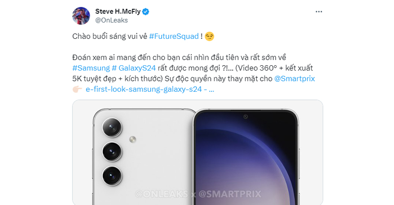 Bài đăng Twitter về Galaxy S24 của OnLeaks