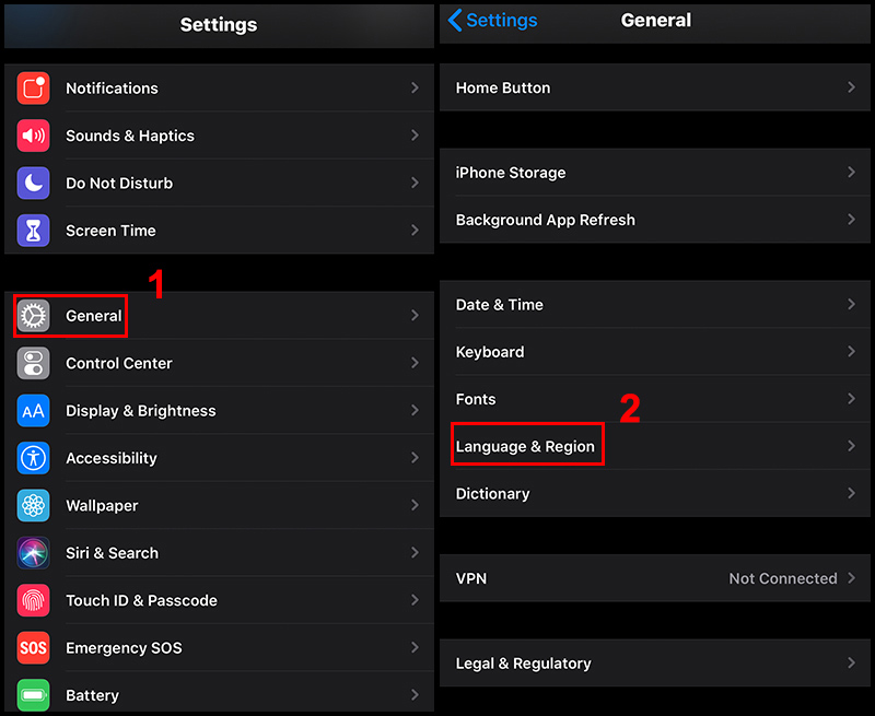 Setting > General > Language & Region