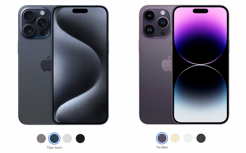 Các phiên bản màu trên iPhone 14 Pro Max và iPhone 15 Pro Max